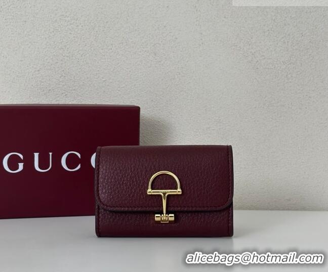 Luxury Cheap Gucci Softbit Leather card case with Half Horsebit 828148 Dark Burgundy 2026