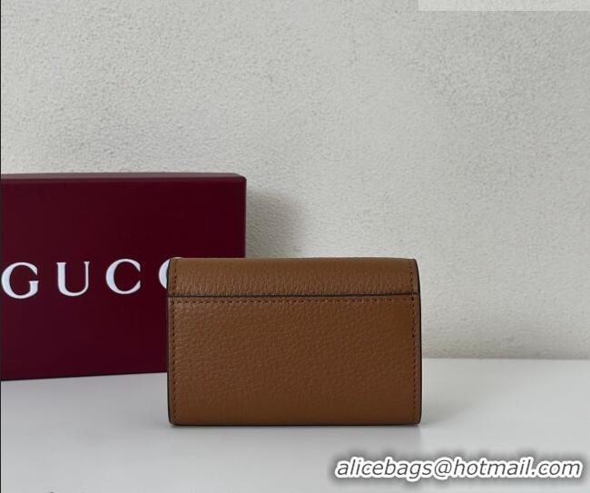 Top Design Gucci Softbit Leather card case with Half Horsebit 828148 Brown 2026