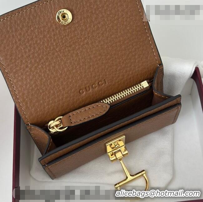 Top Design Gucci Softbit Leather card case with Half Horsebit 828148 Brown 2026