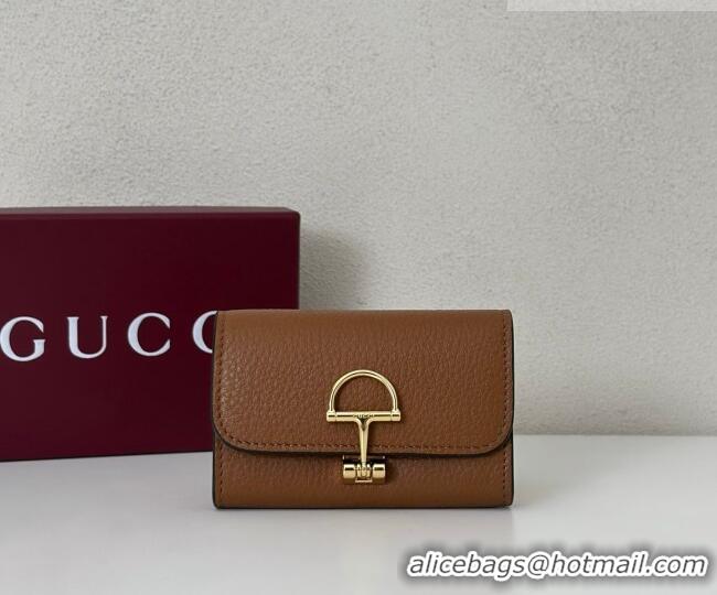 Top Design Gucci Softbit Leather card case with Half Horsebit 828148 Brown 2026