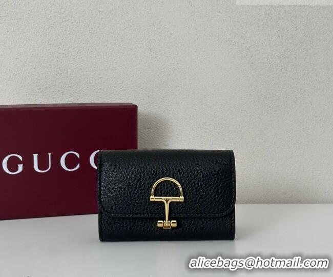 Affordable Price Gucci Softbit Leather card case with Half Horsebit 828148 Black 2026