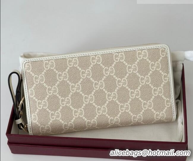 Super Quality Gucci GG Canvas Emblem Zip Around Wallet 819122 White 2026