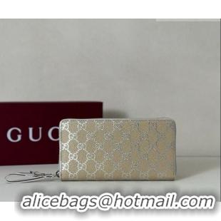 Best Price Gucci GG Canvas Emblem Zip Around Wallet 819122 Silver 2026