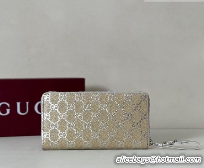 Best Price Gucci GG Canvas Emblem Zip Around Wallet 819122 Silver 2026