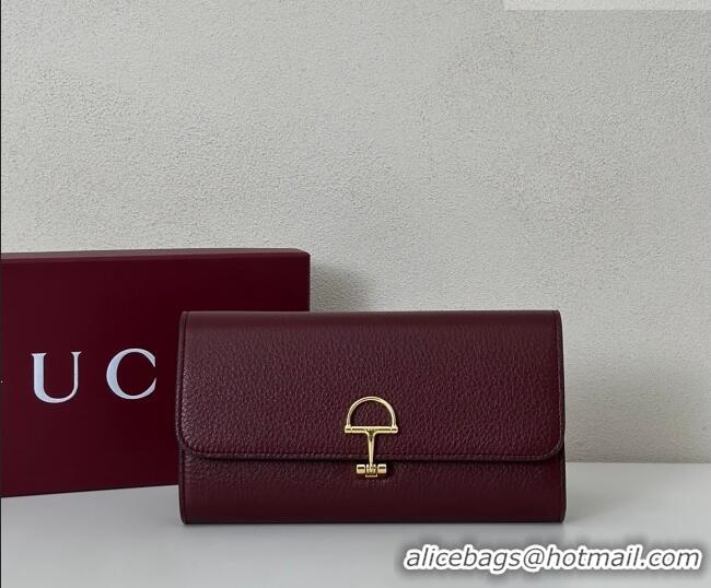 Famous Brand Gucci Softbit Leather Continental Wallet with Half Horsebit 828147 Dark Burgundy 2026