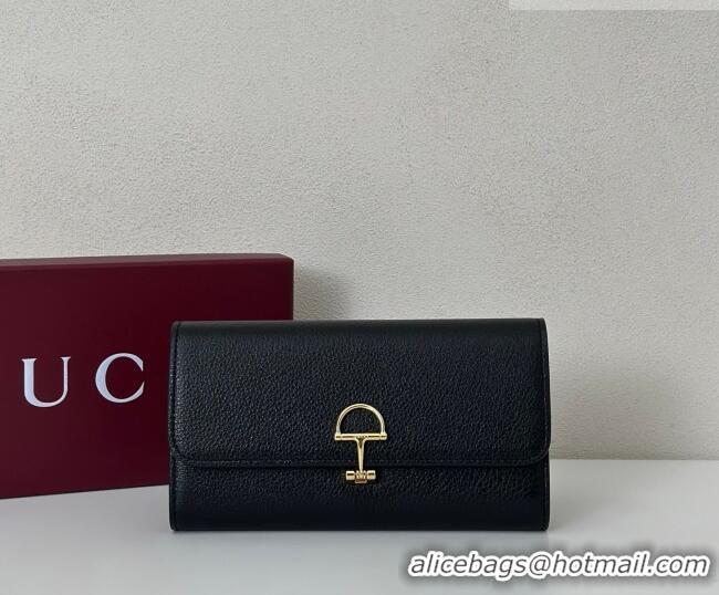 Luxury Cheap Gucci Softbit Leather Continental Wallet with Half Horsebit 828147 Black 2026
