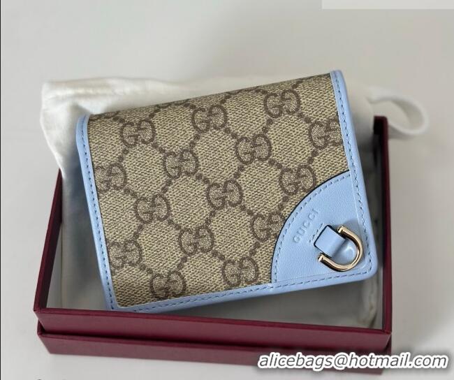 Good Taste Gucci GG Canvas Emblem Mini Wallet with Ring 820692 Light Blue 2026