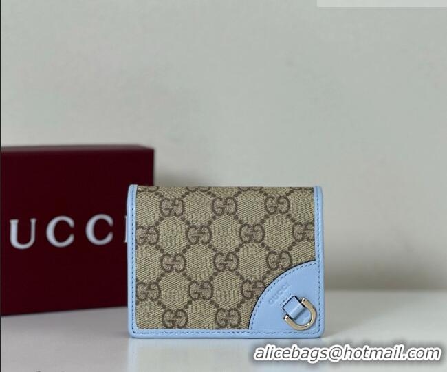 Good Taste Gucci GG Canvas Emblem Mini Wallet with Ring 820692 Light Blue 2026