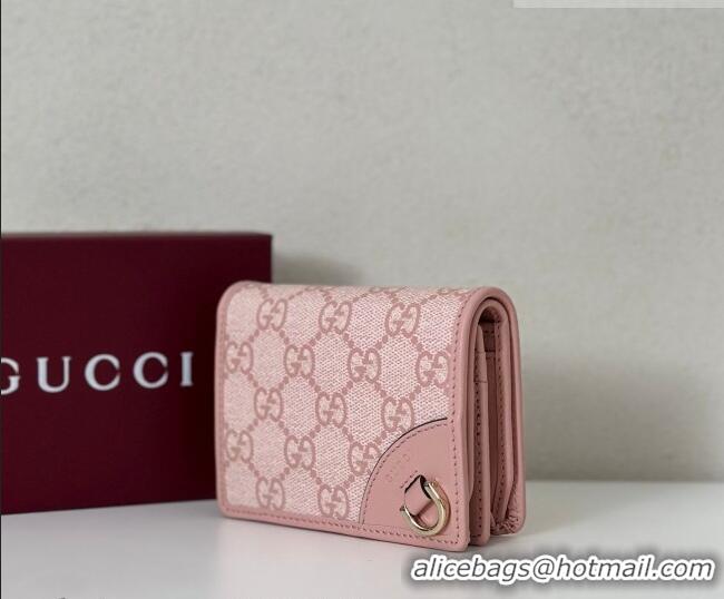 Top Grade Gucci GG Canvas Emblem Mini Wallet with Ring 820692 Light Pink 2026