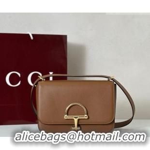 New Fashion Gucci Siena small shoulder bag in Leather with Oversized Half Horsebit 846705 Brown 2025