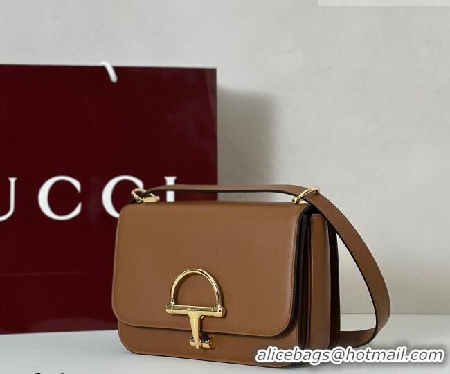 New Fashion Gucci Siena small shoulder bag in Leather with Oversized Half Horsebit 846705 Brown 2025