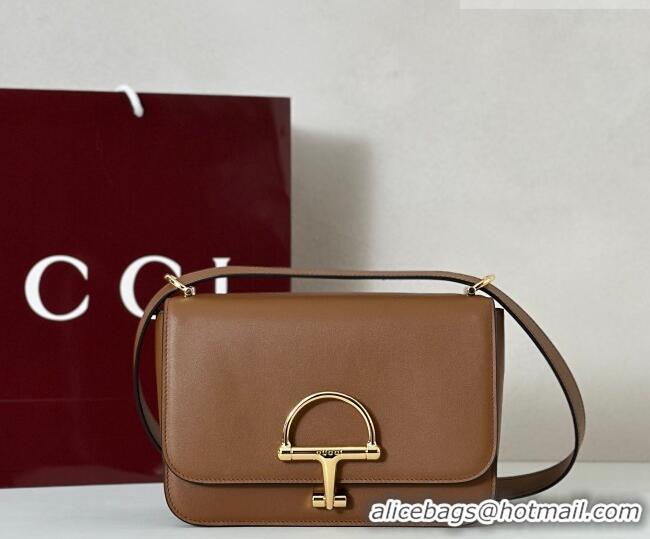 New Fashion Gucci Siena small shoulder bag in Leather with Oversized Half Horsebit 846705 Brown 2025