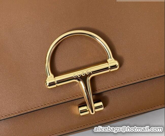 New Fashion Gucci Siena small shoulder bag in Leather with Oversized Half Horsebit 846705 Brown 2025