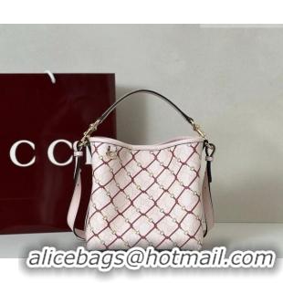 Unique Grade Gucci GG GG Monogram Fabric Emblem Small Bucket Bag 815118 Pink/Red 2026