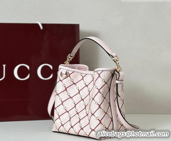 Unique Grade Gucci GG GG Monogram Fabric Emblem Small Bucket Bag 815118 Pink/Red 2026
