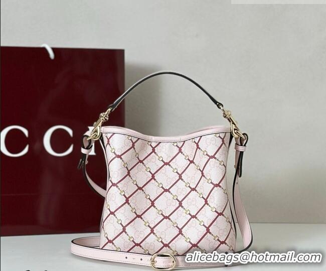 Unique Grade Gucci GG GG Monogram Fabric Emblem Small Bucket Bag 815118 Pink/Red 2026