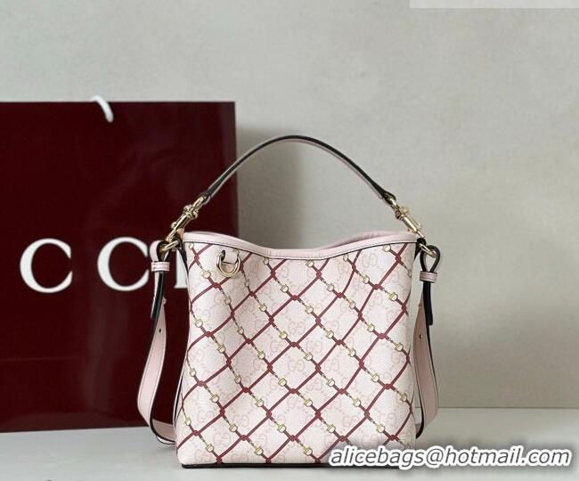 Unique Grade Gucci GG GG Monogram Fabric Emblem Small Bucket Bag 815118 Pink/Red 2026