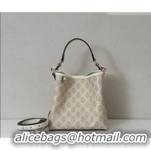 Luxury Discount Gucci GG Canvas Emblem Small Bucket Bag 815118 White 2026