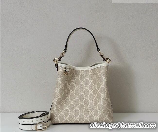 Luxury Discount Gucci GG Canvas Emblem Small Bucket Bag 815118 White 2026