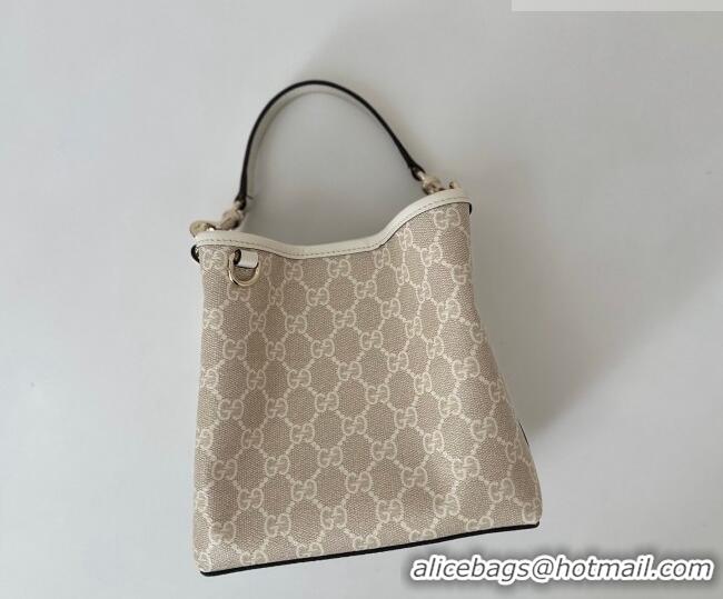 Luxury Discount Gucci GG Canvas Emblem Small Bucket Bag 815118 White 2026