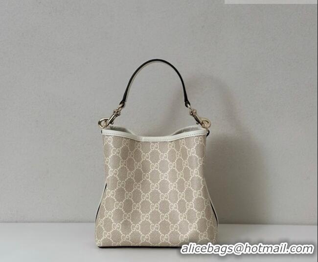 Luxury Discount Gucci GG Canvas Emblem Small Bucket Bag 815118 White 2026