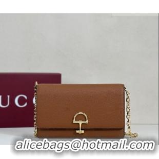 Top Quality Gucci Half Horsebit wallet on chain in Grainy Leather 855654 Brown 2026