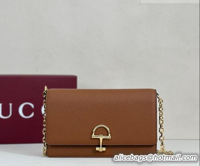 Top Quality Gucci Half Horsebit wallet on chain in Grainy Leather 855654 Brown 2026