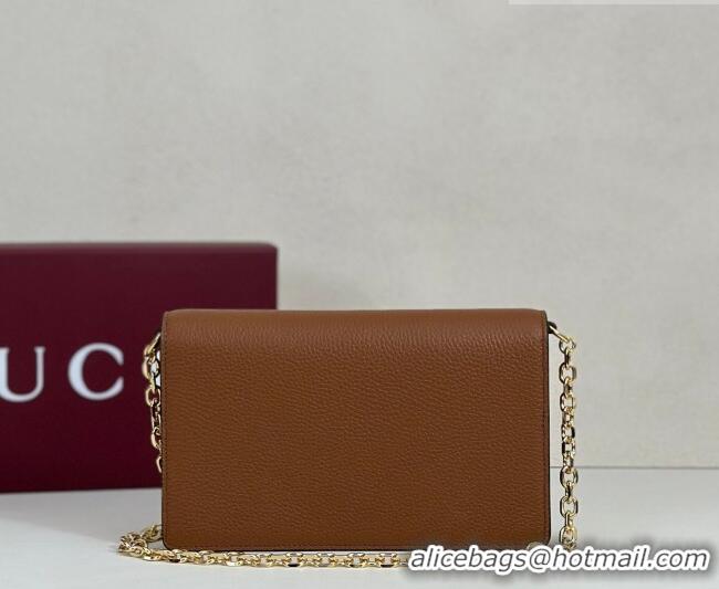 Top Quality Gucci Half Horsebit wallet on chain in Grainy Leather 855654 Brown 2026