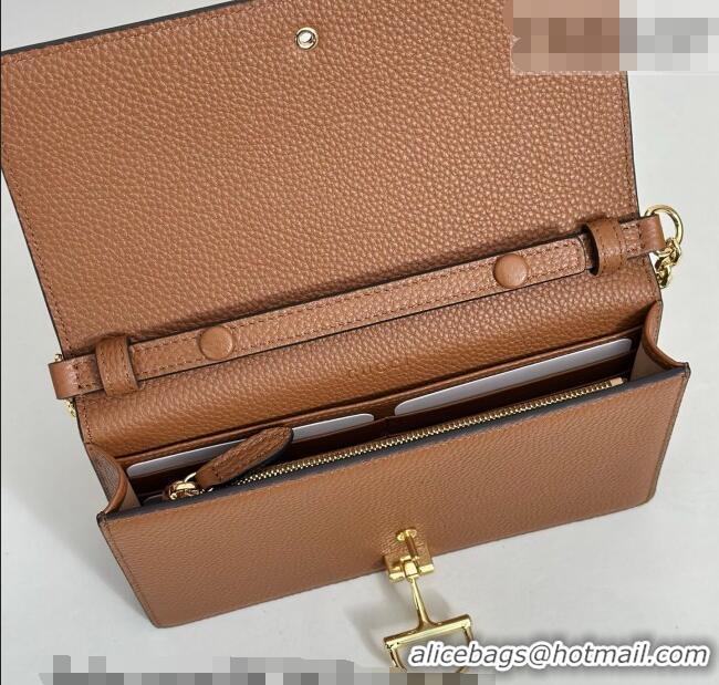 Top Quality Gucci Half Horsebit wallet on chain in Grainy Leather 855654 Brown 2026