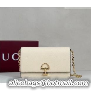 Best Price Gucci Half Horsebit wallet on chain in Grainy Leather 855654 White 2026