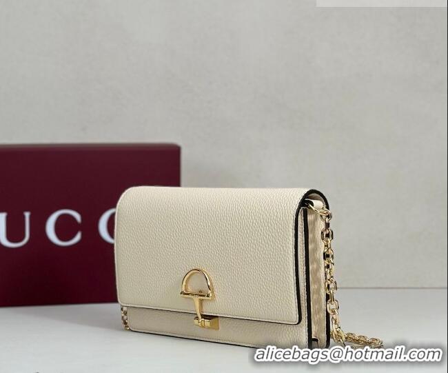 Best Price Gucci Half Horsebit wallet on chain in Grainy Leather 855654 White 2026
