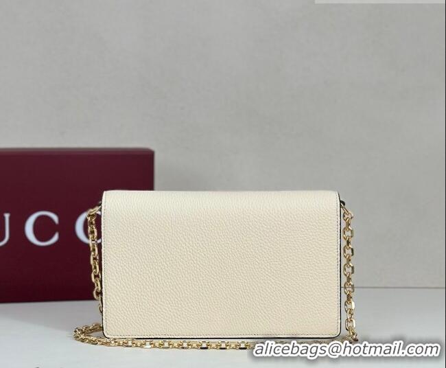 Best Price Gucci Half Horsebit wallet on chain in Grainy Leather 855654 White 2026