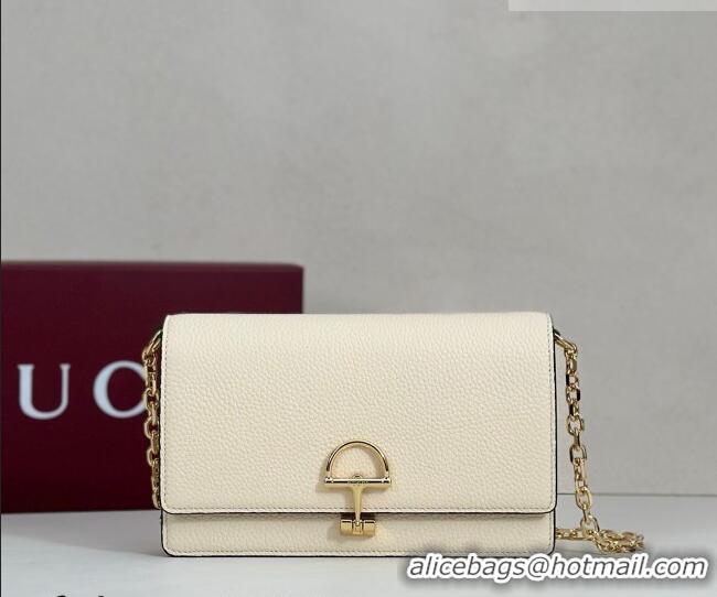 Best Price Gucci Half Horsebit wallet on chain in Grainy Leather 855654 White 2026