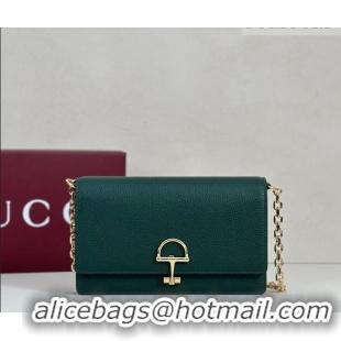 Luxury Discount Gucci Half Horsebit wallet on chain in Grainy Leather 855654 Green 2026