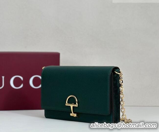 Luxury Discount Gucci Half Horsebit wallet on chain in Grainy Leather 855654 Green 2026