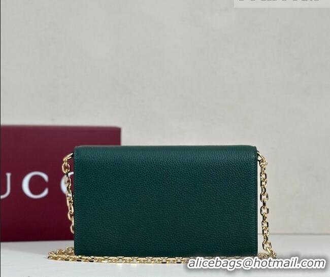 Luxury Discount Gucci Half Horsebit wallet on chain in Grainy Leather 855654 Green 2026