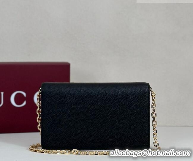 Grade Design Gucci Half Horsebit wallet on chain in Grainy Leather 855654 Black 2026
