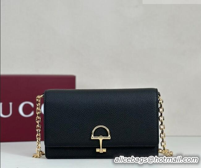 Grade Design Gucci Half Horsebit wallet on chain in Grainy Leather 855654 Black 2026