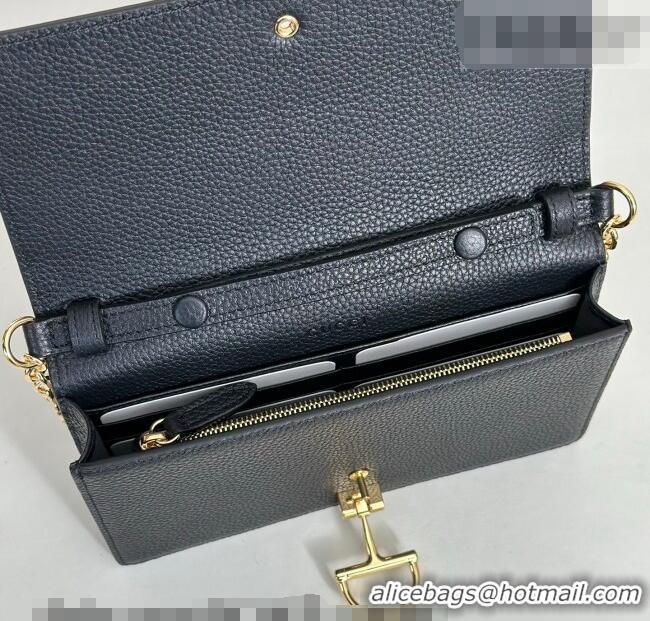 Grade Design Gucci Half Horsebit wallet on chain in Grainy Leather 855654 Black 2026