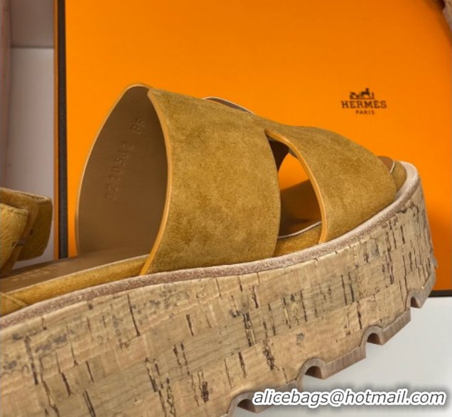 Stylish Hermes Luce Wedge Platform Sandals 7cm in Suede Yellow H252131 2026