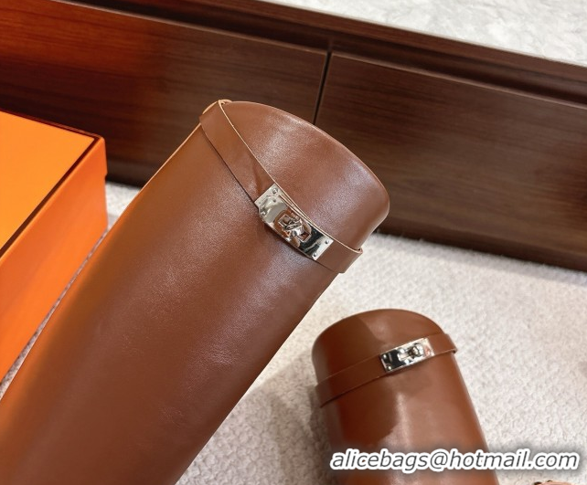 Unique Style Hermes Jumping High Flat Boots in Calfskin Leather with Kelly Buckle Strap H102302 Chocolate 2026