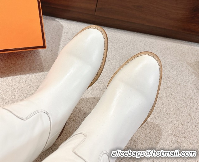 Best Product Hermes Jumping High Flat Boots in Calfskin Leather with Kelly Buckle Strap H102302 White 2026