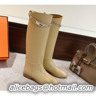 Top Grade Hermes Jumping High Flat Boots in Calfskin Leather with Studded Kelly Buckle Strap Yellow 1220020 2026