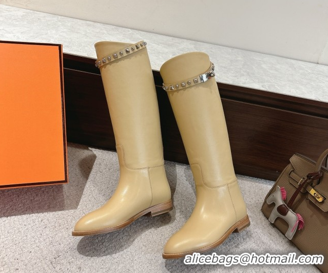 Top Grade Hermes Jumping High Flat Boots in Calfskin Leather with Studded Kelly Buckle Strap Yellow 1220020 2026