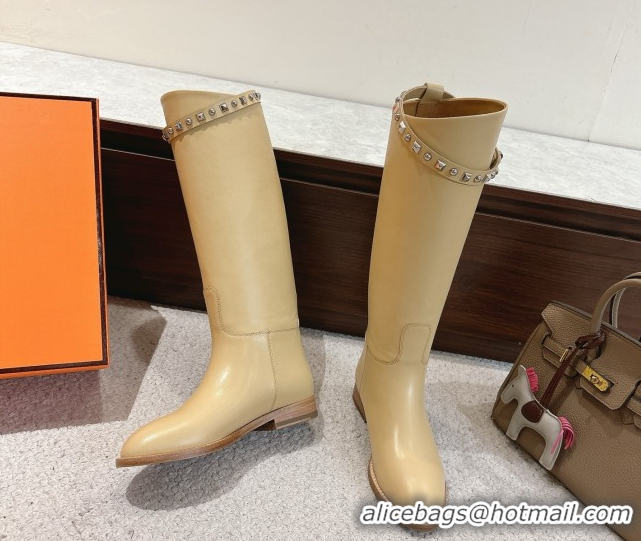 Top Grade Hermes Jumping High Flat Boots in Calfskin Leather with Studded Kelly Buckle Strap Yellow 1220020 2026