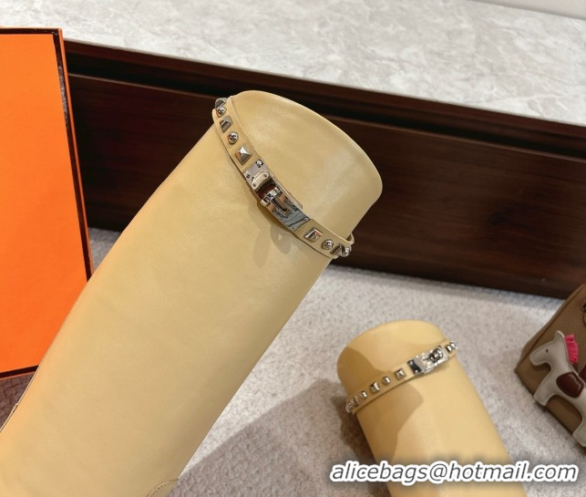 Top Grade Hermes Jumping High Flat Boots in Calfskin Leather with Studded Kelly Buckle Strap Yellow 1220020 2026