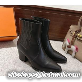 Unique Style Hermes Vegas Heel Ankle Boots 6.5cm in Embroidered Calfskin Leather H252196 Black 2026