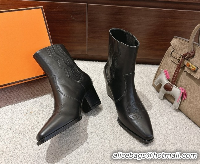 Unique Style Hermes Vegas Heel Ankle Boots 6.5cm in Embroidered Calfskin Leather H252196 Black 2026