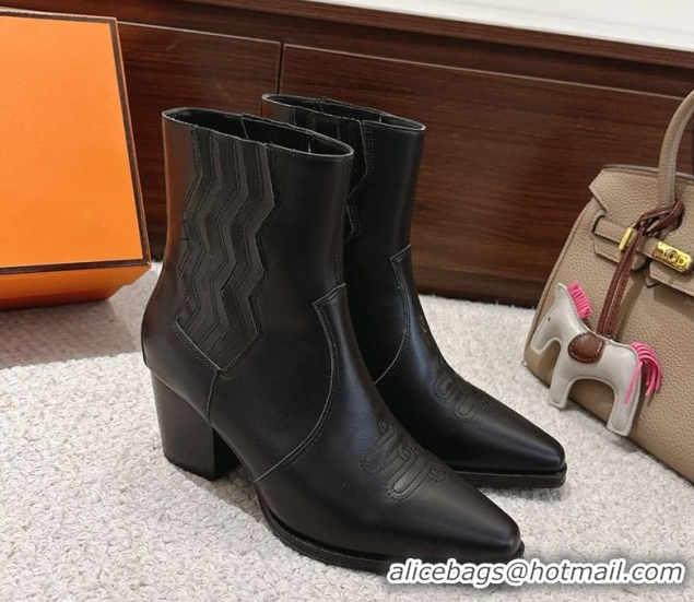 Unique Style Hermes Vegas Heel Ankle Boots 6.5cm in Embroidered Calfskin Leather H252196 Black 2026