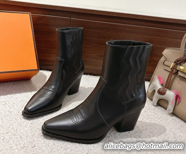 Unique Style Hermes Vegas Heel Ankle Boots 6.5cm in Embroidered Calfskin Leather H252196 Black 2026